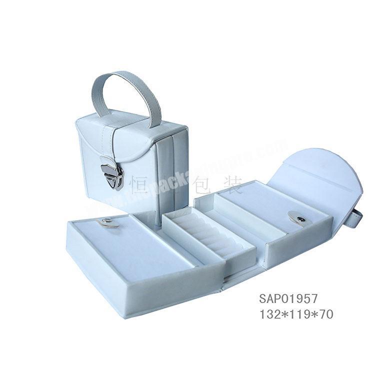 creative design fashionable PU leather Jewelry Organizer Box Mirrored Jewelry Case pro table white storage box
