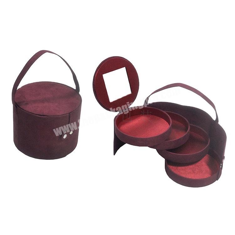creative high quality elegant  PU leather round Jewelry storage Case;multi-layer pro table round jewelry velvet box