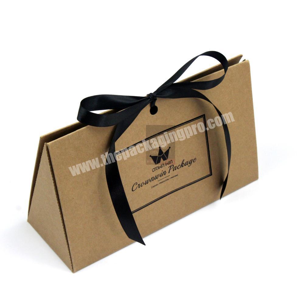 CrownWin Gift Packaging Foldable Triangle Paper Box With Ribbon