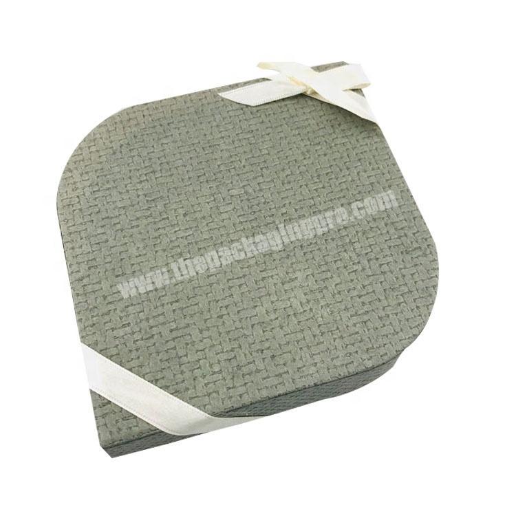 Custom 2 pieces water - drop shape woven grain gift paper box with self-closured ribbon and bowknot