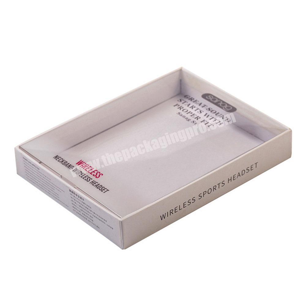 Custom 3C Product Data Line Earphone Cardboard Plastic Transparent Packaging Boxes With Transparent PVC Window Lid