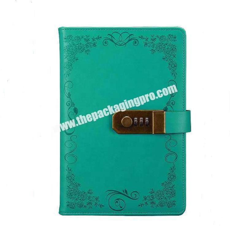 Custom A5 Hardcover Front Pocket Vintage Diary Embossed logo Prayer Journal Notebook Pu Leather Cover Diary  With Metal Lock