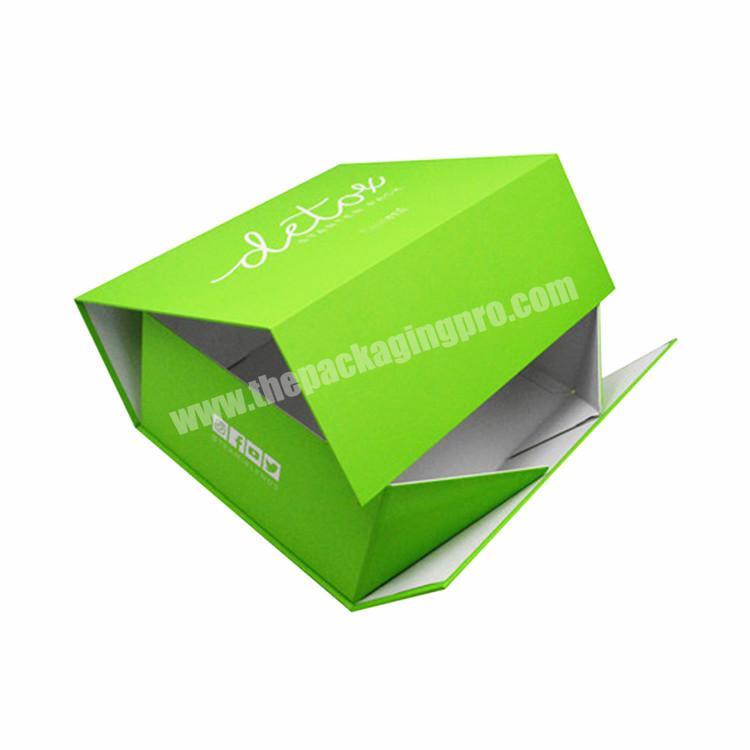 Custom art paper and grey Rigid Cardboard green Magnetic Bookshape Gift Box for wig, cloth, Packaging Box