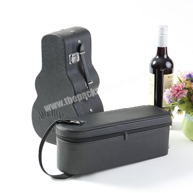 Custom Black Champagne Luxury Cardboard special shape Leather packaging box with lock Wine Gift Box