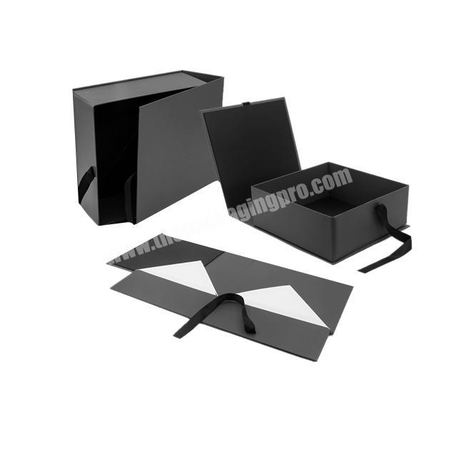 Custom black foldable empty watch square shaped gift boxes with ribbon