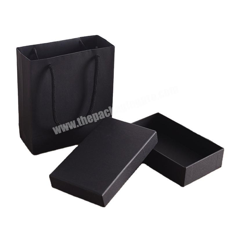 Custom black luxury paper bag gift box set kraft paper box with bag set with rope for packaging