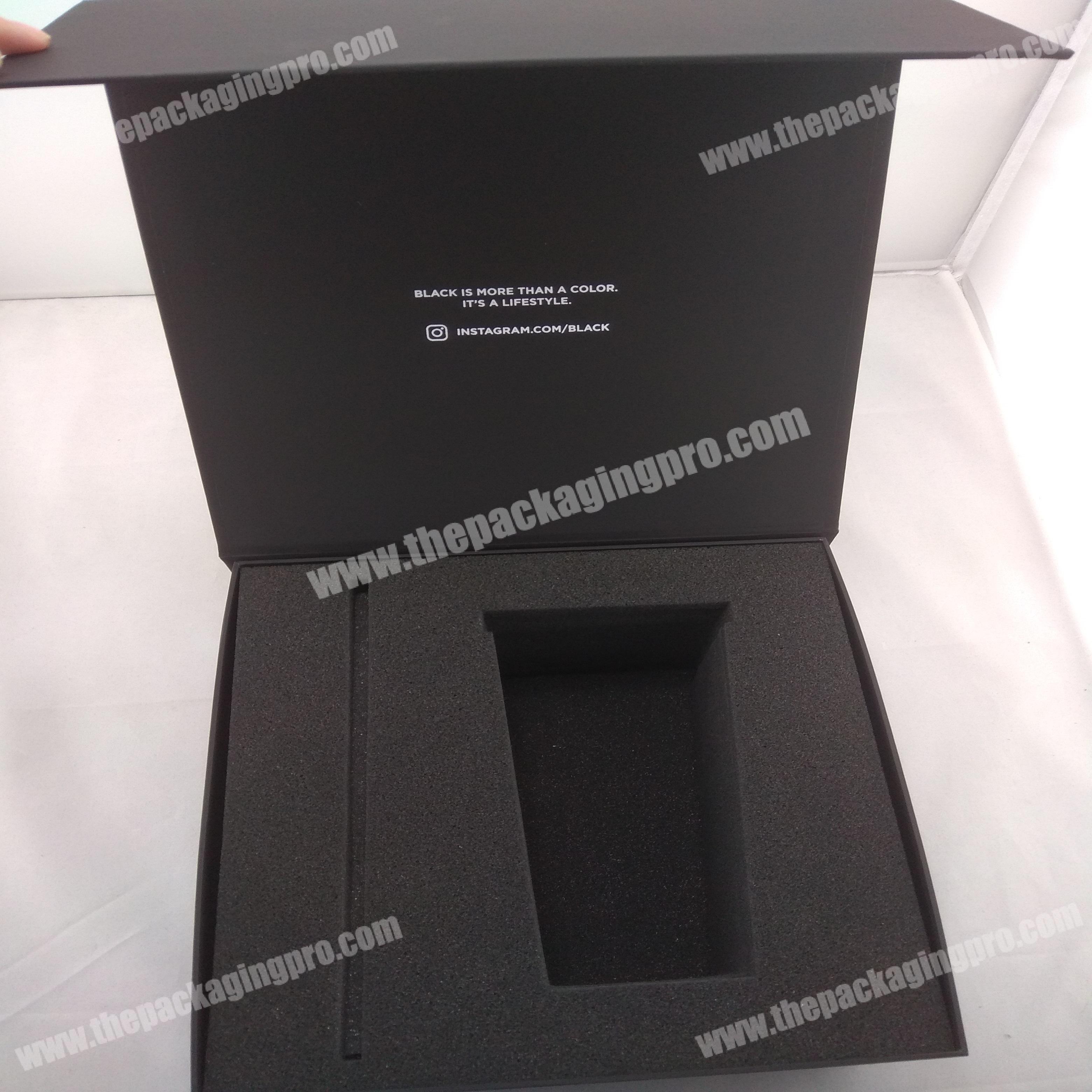 Custom black magnetic closure gift box with foam