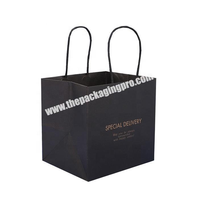 Custom black printing paper packaging bag with cotton handle