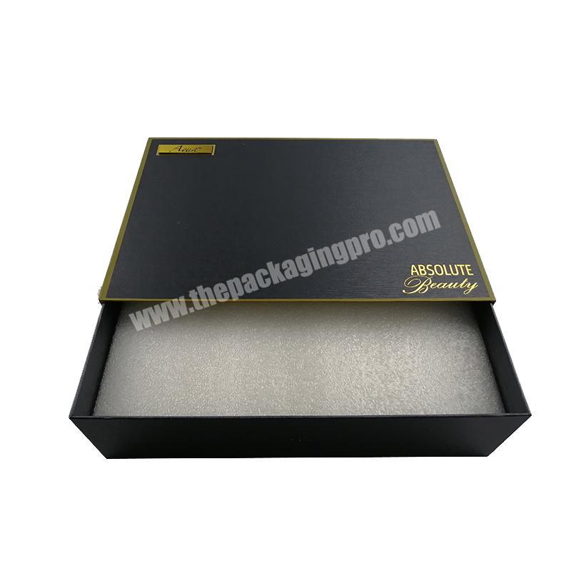 Custom Black Textured Paper Cardboard Gift Box Sliding Open with PE foam insert