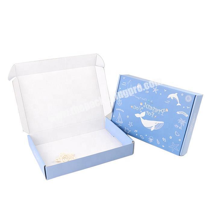 Custom blue corrugated paper postal mailing box for cloth packing