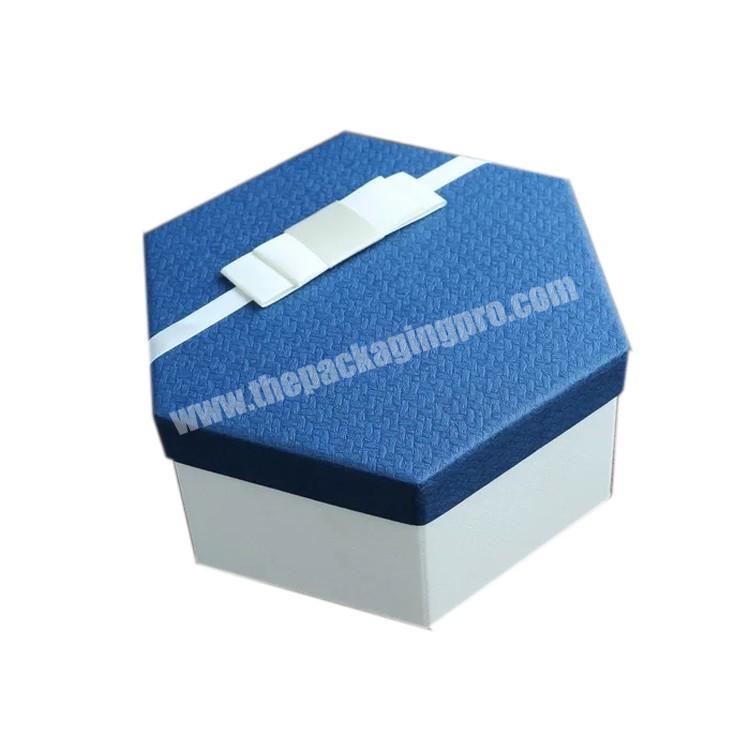 Custom Blue Hexagon Rigid Cardboard Jewelry Bracelet Packaging Gift Box With Lid