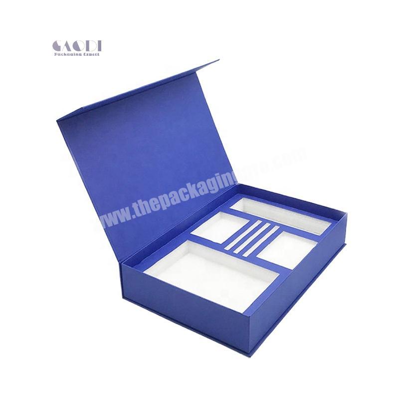 Custom Brand High Quality Oud Packaging Blue Cardboard Fancy Essential Oil Set Box With Foam Insert