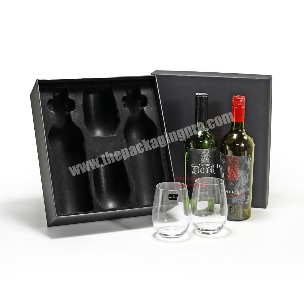 custom branded lid and base red wine bottle and glass paper box with red foiled logo
