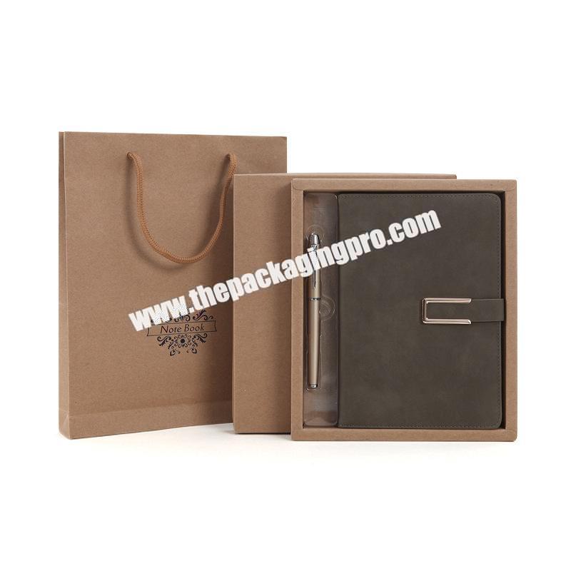 Custom Brown Soft PU Leather Prefect Diary Logo Printed Stationary Notebook Hardcover A5 B5 Leather Diary Set Gift Notebooks