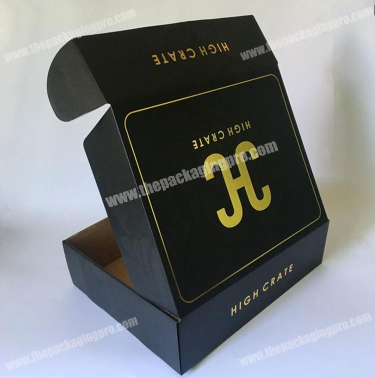 Custom cardboard mailer box hot stamping printed cosmetic beauty subscription gift box black corrugated mailer box