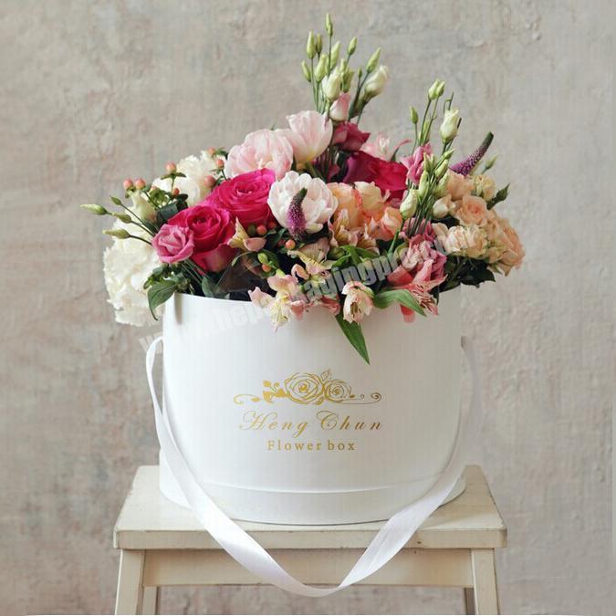 Custom cardboard paper white round flower box for flower arrangement