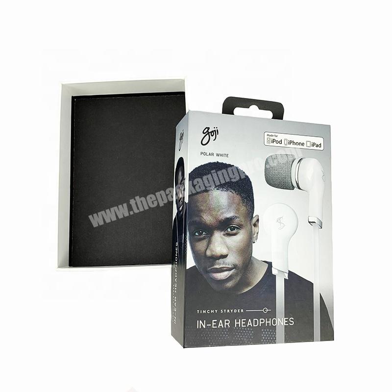 Custom cardboard rigid earbud head phone case packaging paper gift box with hanger