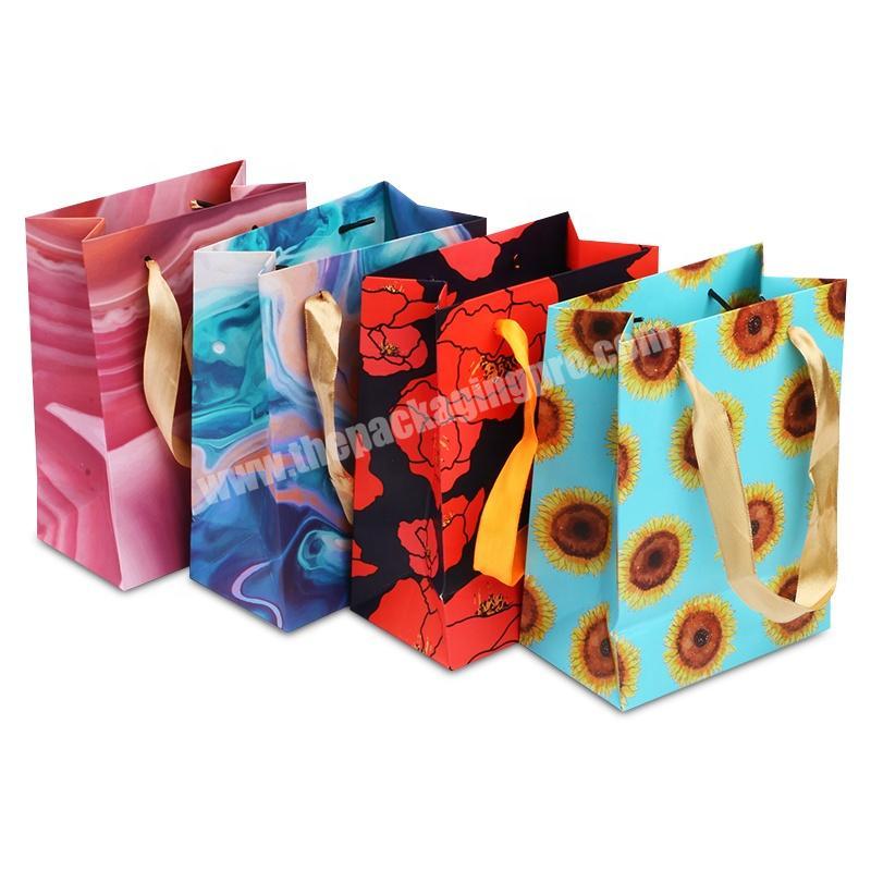 Custom christmas artistic sunflower fashion ribbon paper gift shopping bag