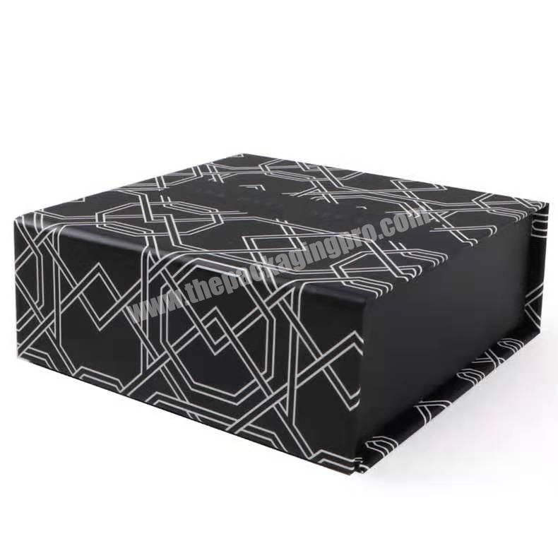 Custom collapsible magnetic foldable rigid box with paper card black clothing packaging boxes