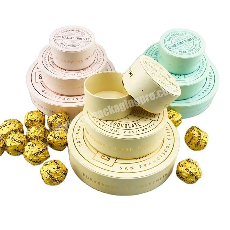 custom color logo 2 pieces round  chocolate box shiny gold printed candy packaging