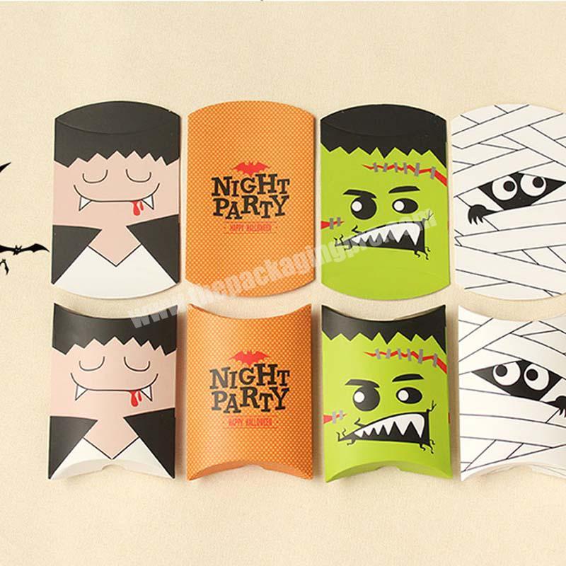 Custom coolest Halloween candy packaging box eco white cardboard wedding favor pillow box packaging for Halloween gifts