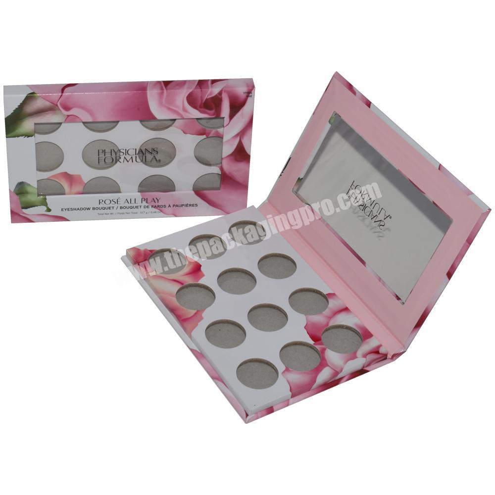 Custom Cosmetic Own Brand Makeup Eyeshadow Magnetic Packaging Pink Paper Box With Clear Window