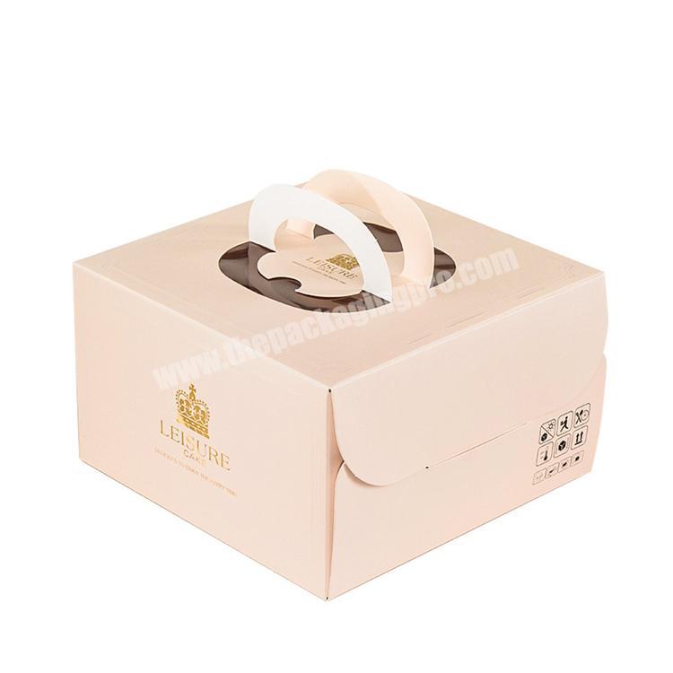 Custom Design Birthday Wedding Packaging Gift Clear Handle Cake Paper Box with Transparent Window