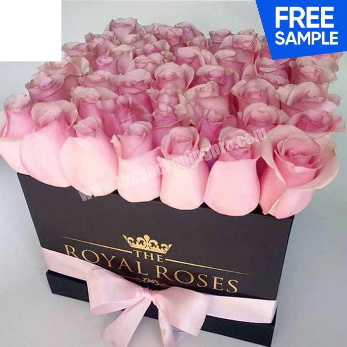 Custom Design Black Cardboard Paper Gift Roses Packaging Flower Boxes With Ribbon