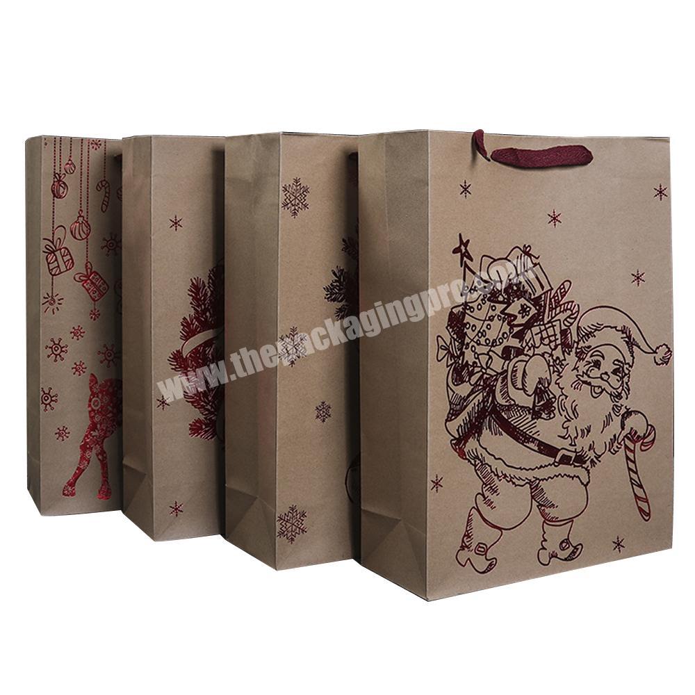 Custom design hot foil stamping recycled Christmas shopping packaging kraft brown paper bag with handle
