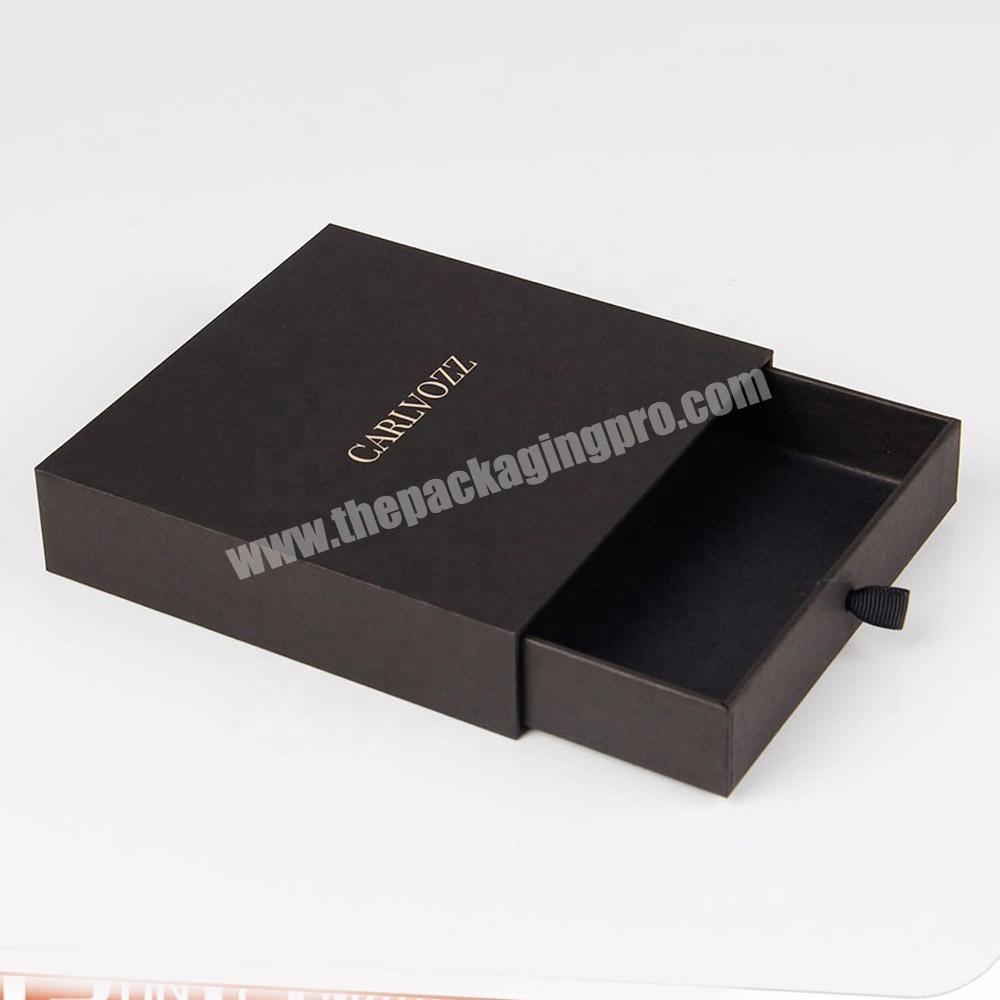 Custom design kraft slide open sliding package storage black paper box with sleeve silk ribbon