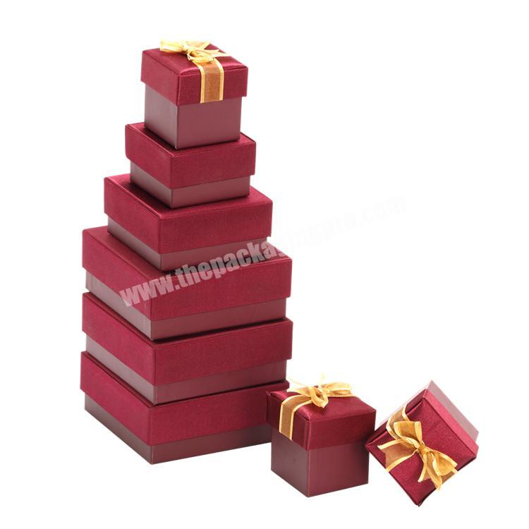 Custom Design Luxury Lid and Base Cardboard Rigid Box with Ribbon Bow Tie for Jewelry Gift Set