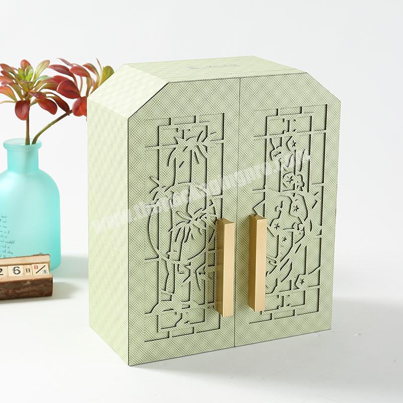 Custom design mooncake packaging with double doors luxury handmade mooncake custom cardboard packaging