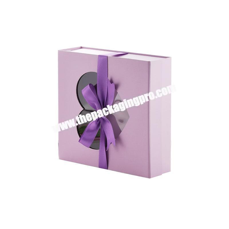 Custom design purple color magnetic luxury gift box packing with ribbon