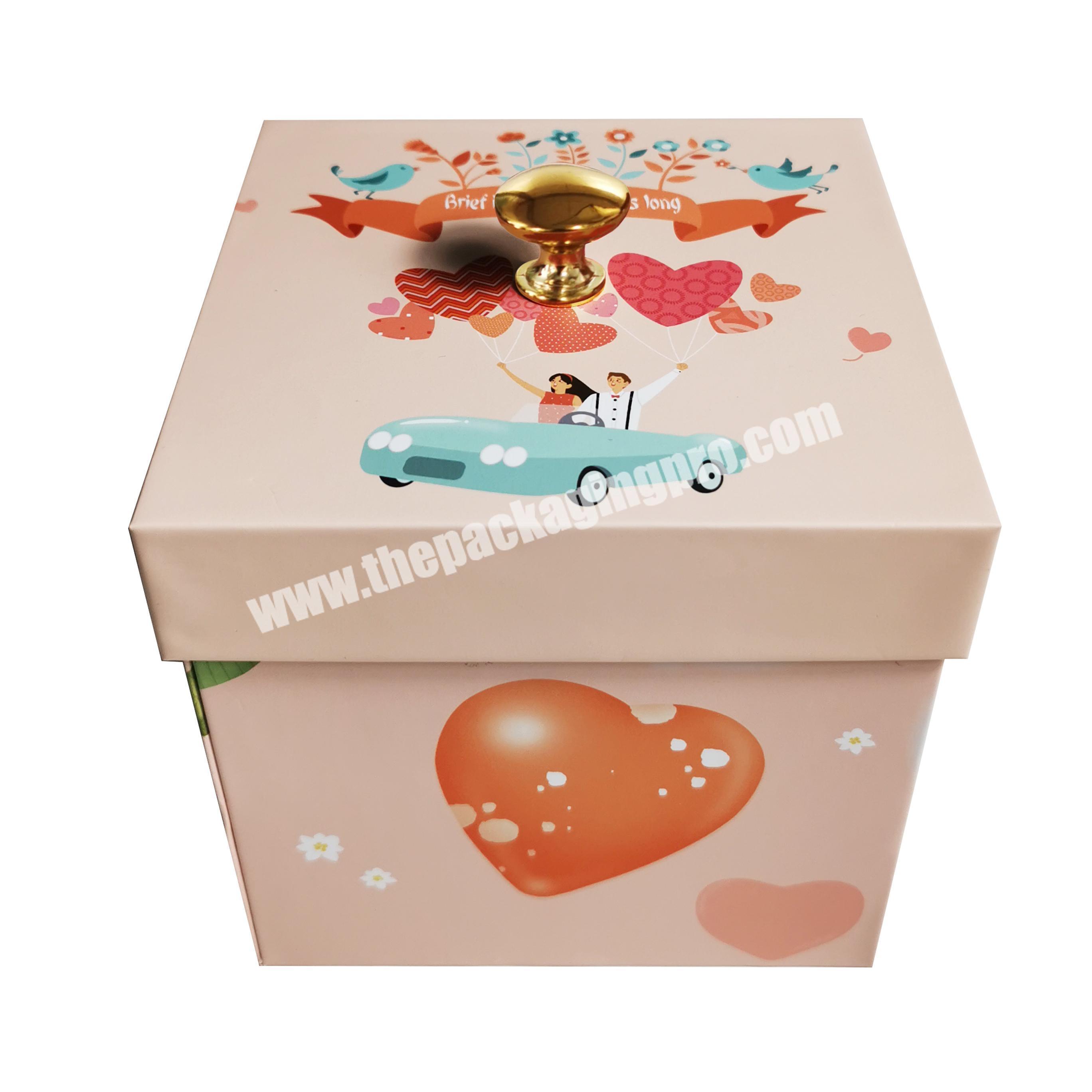 Custom design sweety surprise explosion box valentine gift boxes with golden knob
