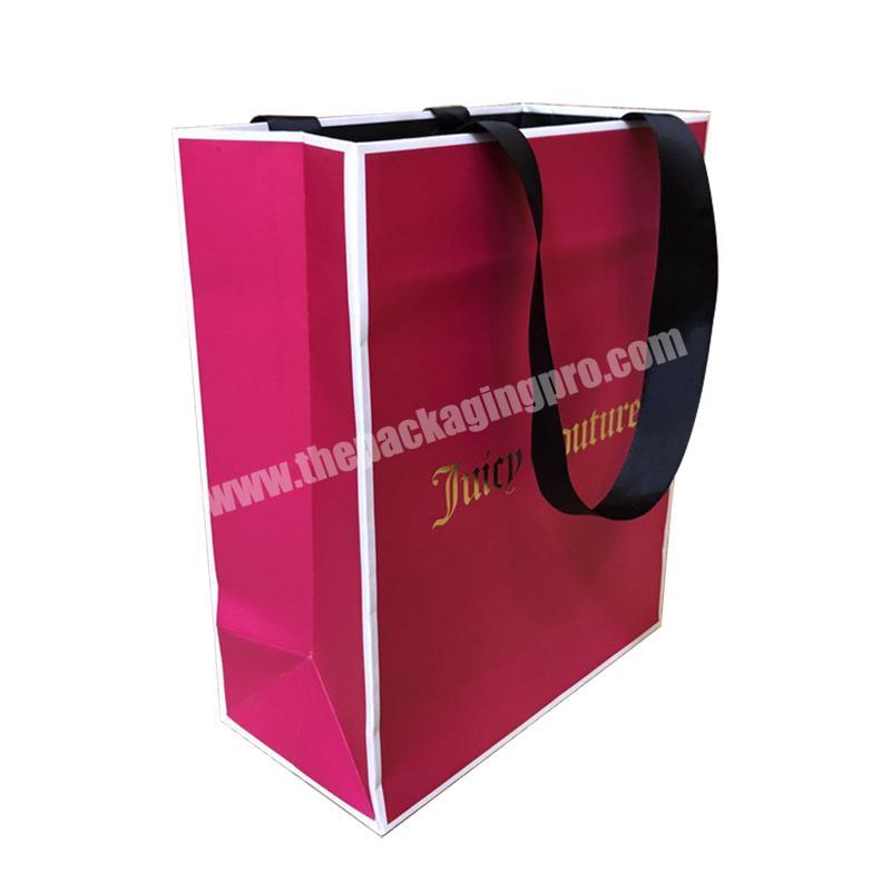 Custom Different Types Clothing Shoes Shopping Bags Luxury High Quality Pink Garment Clothing Paper Bag with Hot Stamping Logo