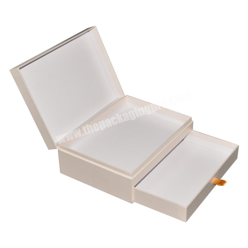 Custom double layer paper drawer gift box makeup sponge powder paper box with ribbon