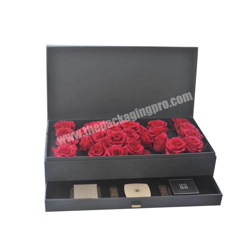 Custom drawer flower cosmetic pink black gift boxes