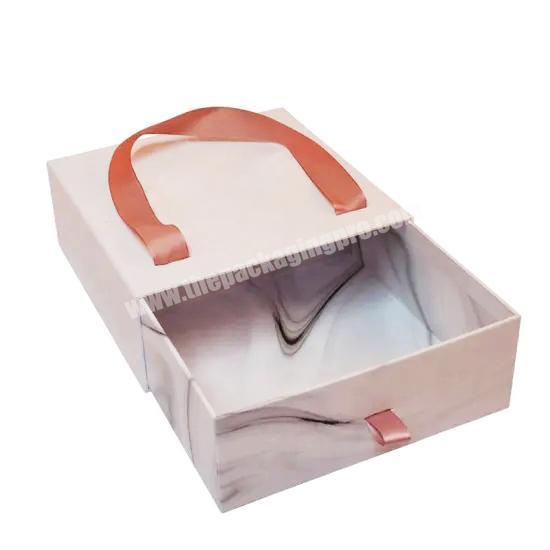 Custom Drawer Gift suitcase Luxury Cardboard Hair Wig Packaging Marble Box with Handle