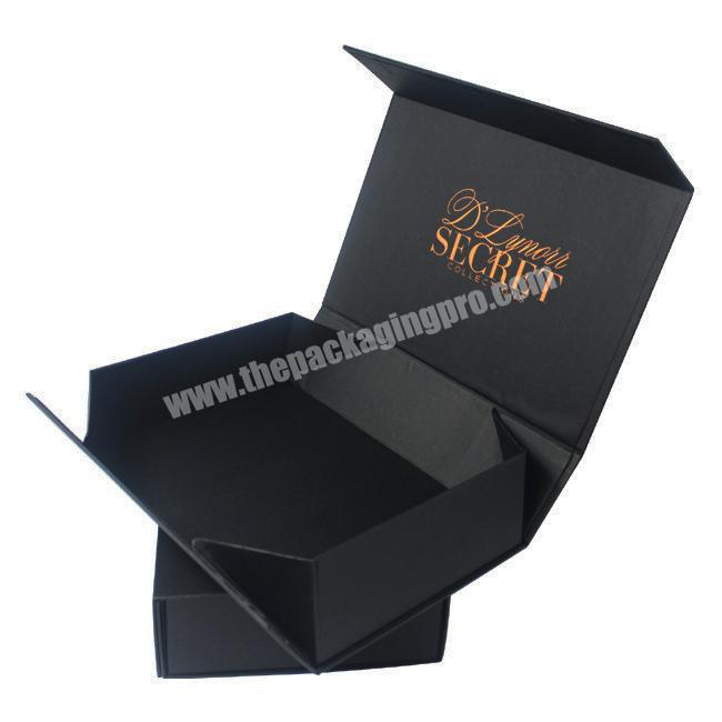 Custom Dresses Matt Black Folding Gift Box Magnetic Flip Rectangle Cardboard Box Logo Rose Gold Foil for Book Socks Scarf Shoes