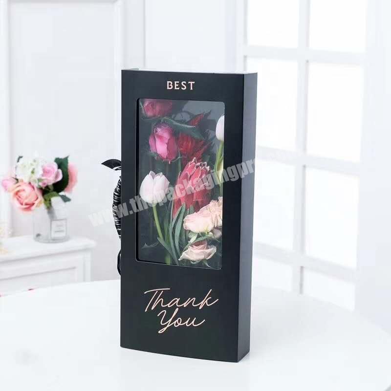 Custom Elegant Handle Packaging Paper Flower Gift Box With Clear PVC Window