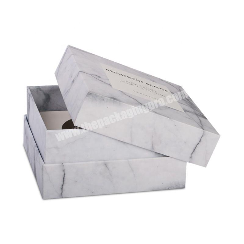 custom elegant luxury marble design cosmetic magnetic closure rigid cardboard box packaging telescoping box style packaging