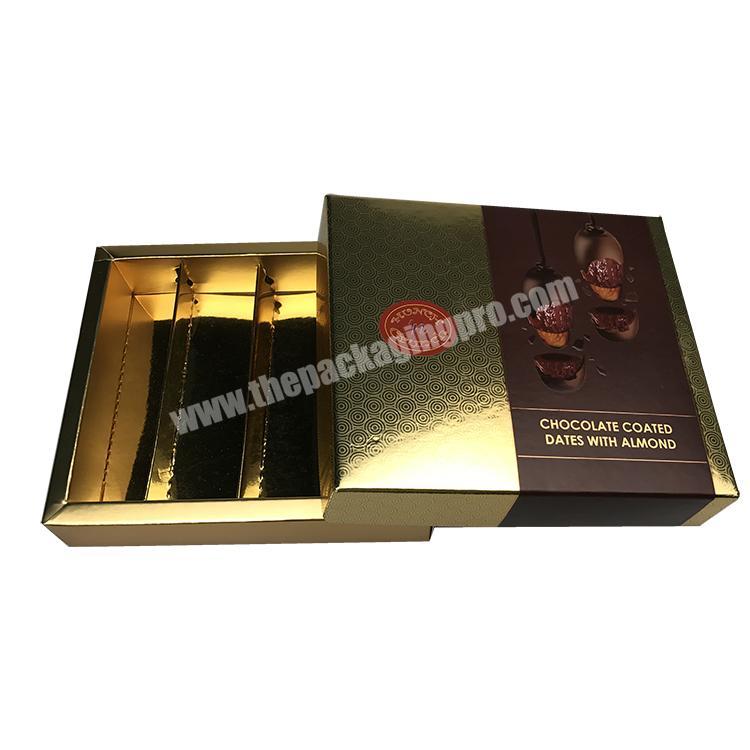 custom Empty christmas wedding Luxury Paper Cardboard gift Chocolate bar Box Packaging packing with divider for Chocolate candy