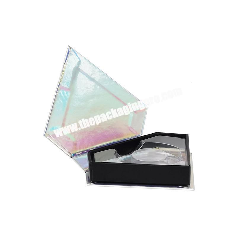 Custom empty holographic diamond shape eyelashes cardboard paper lash packaging box