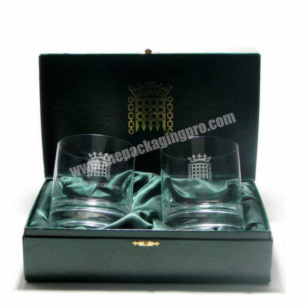 custom empty lid and base crystal shot glass packaging paper box with elegant satin insert