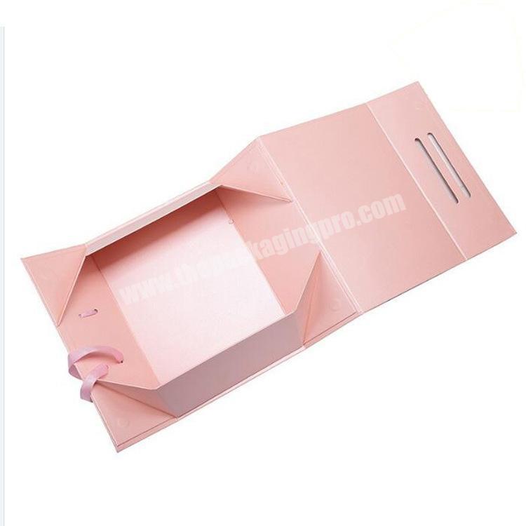 Custom empty magnetic flat pack folding paper storage packaging box foldable cardboard gift box with ribbon