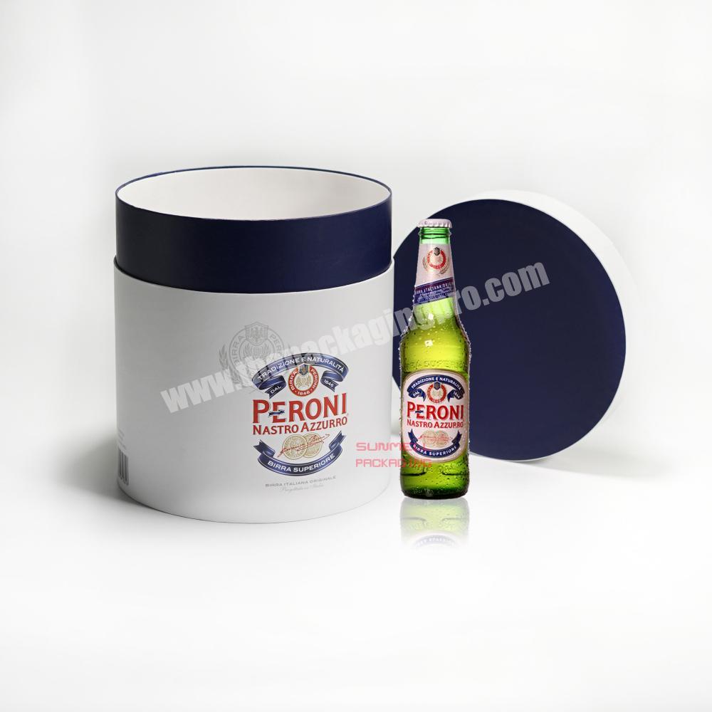 custom empty Peroni beer gift set packaging round promotional cardboard box for six pack beer bottles and glass