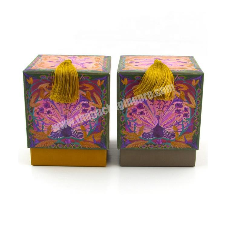 Custom fancy paper gift  box fragrant candle box with tassels