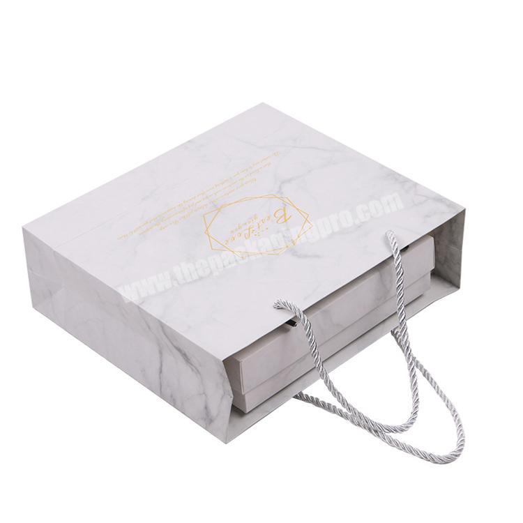 Custom Favor Recycled Print Design Gift Packaging Moon Cake Shopping Paper Boxes And Marble Bag with ribbon handles