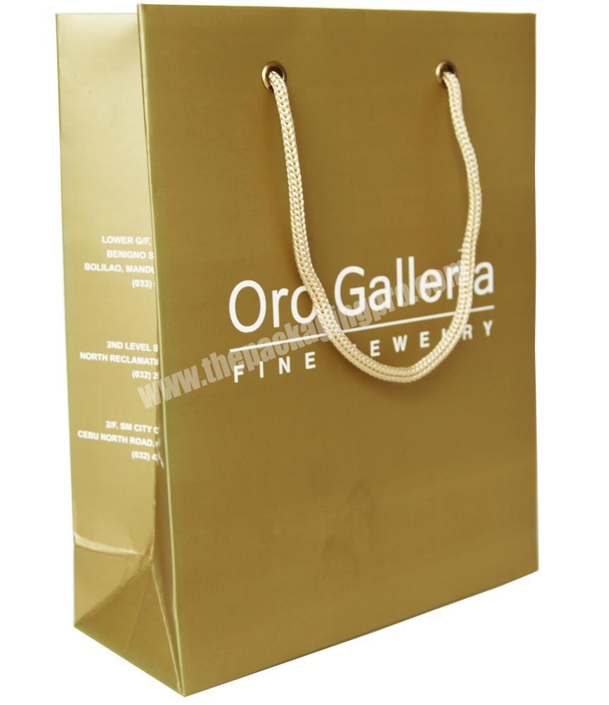 Custom flat luxury printed gold color shopping packaging gift paper bag for cosmetic