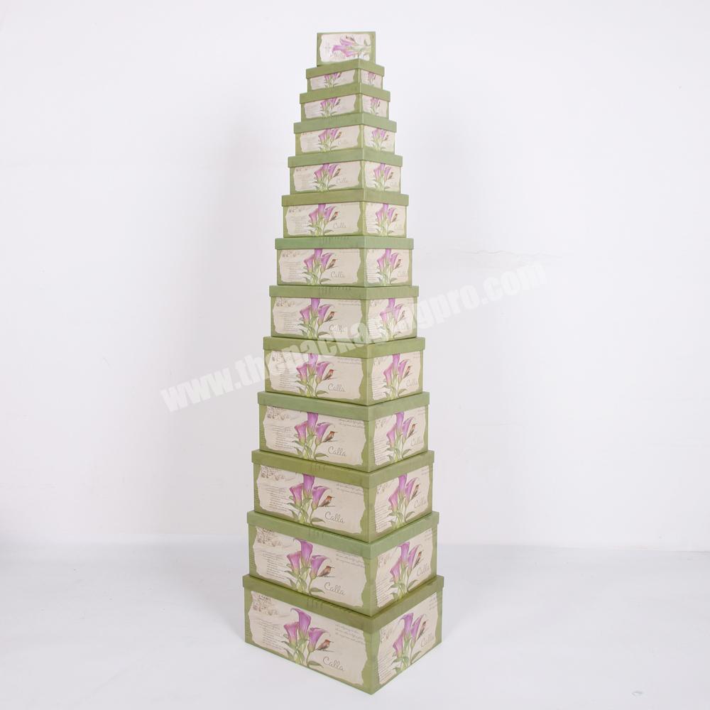 Custom Flower Printing Cardboard Storage Box Set Of 13PCS With Lid
